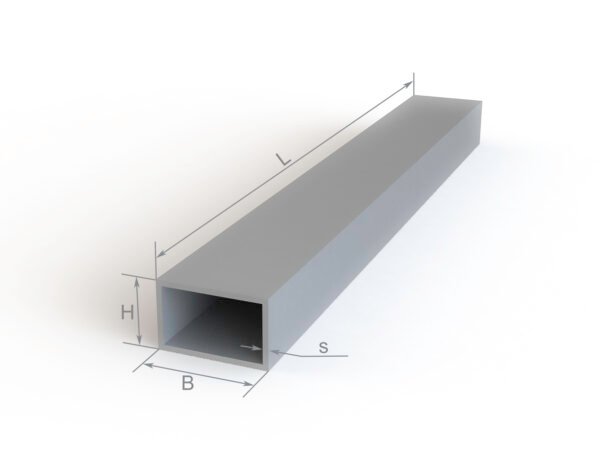 Stačiakampis aliuminio vamzdis, matmenys